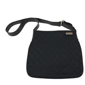 Gucci GG Canvas Vintage Flat And Leather Messenger Bag Black
